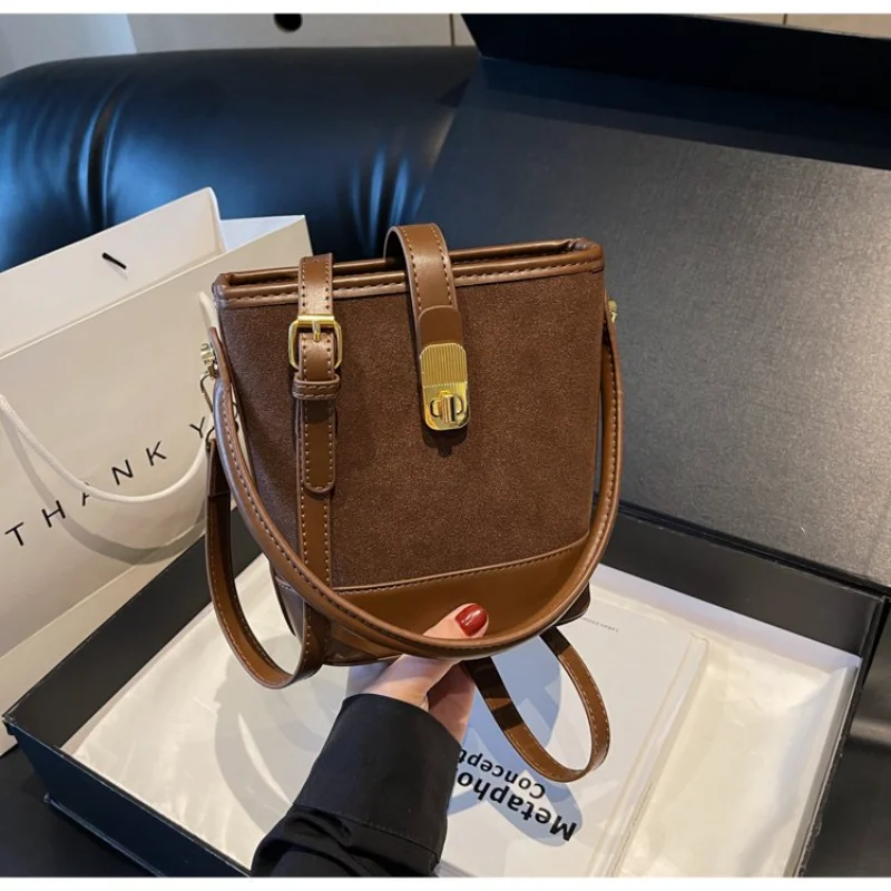 Women's Everyday Style Suede & Leather Bucket Bag, Multi-Color for Work, Travel, Daily Commute, Shopping & Casual Street Style