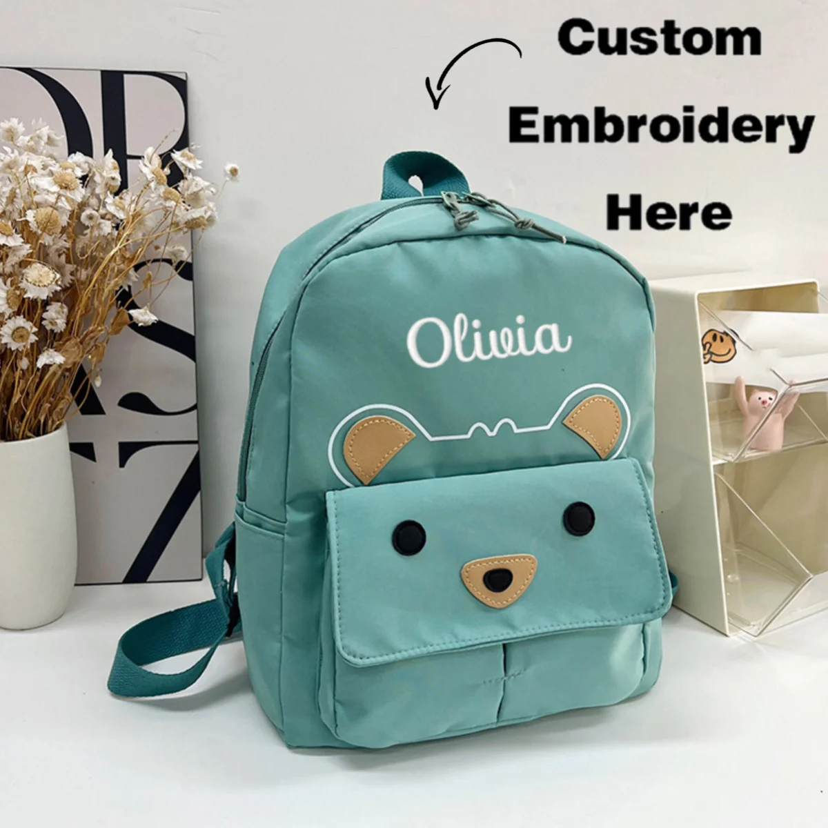 Custom Name Kids Backpack Cute Bear School Bag for Boys Girls Toddler Personalized Embroidery Children Kindergarten Cartoon Bag
