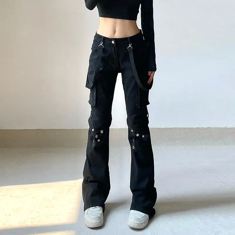 

Women's Clothing Design Inspired Jeans European American Spicy Girl Style Metal Buckle Ribbon Casual Micro Flared Pants