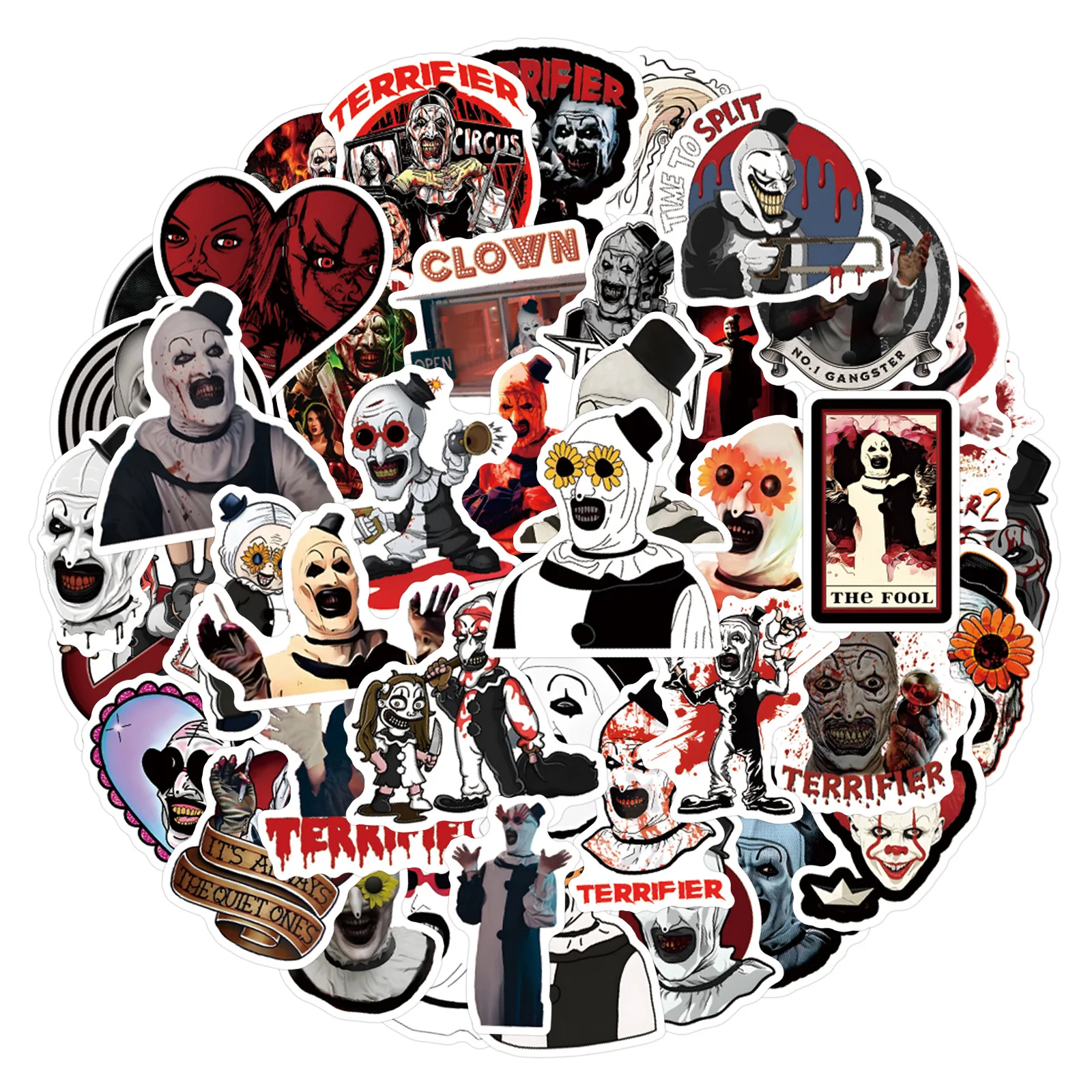 

10/55PCS Terrifier Stickers Hardcore Movie Sticker Decoration DIY Water Cup Laptop Scooter Luggage Bicycle Graffiti Decal