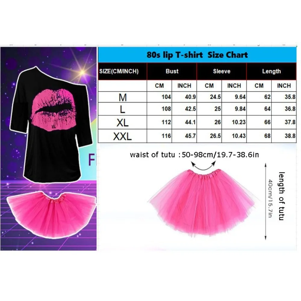 European & American Vintage Women Lip Print Set Flexible Wear Outfit Festival Party Costume