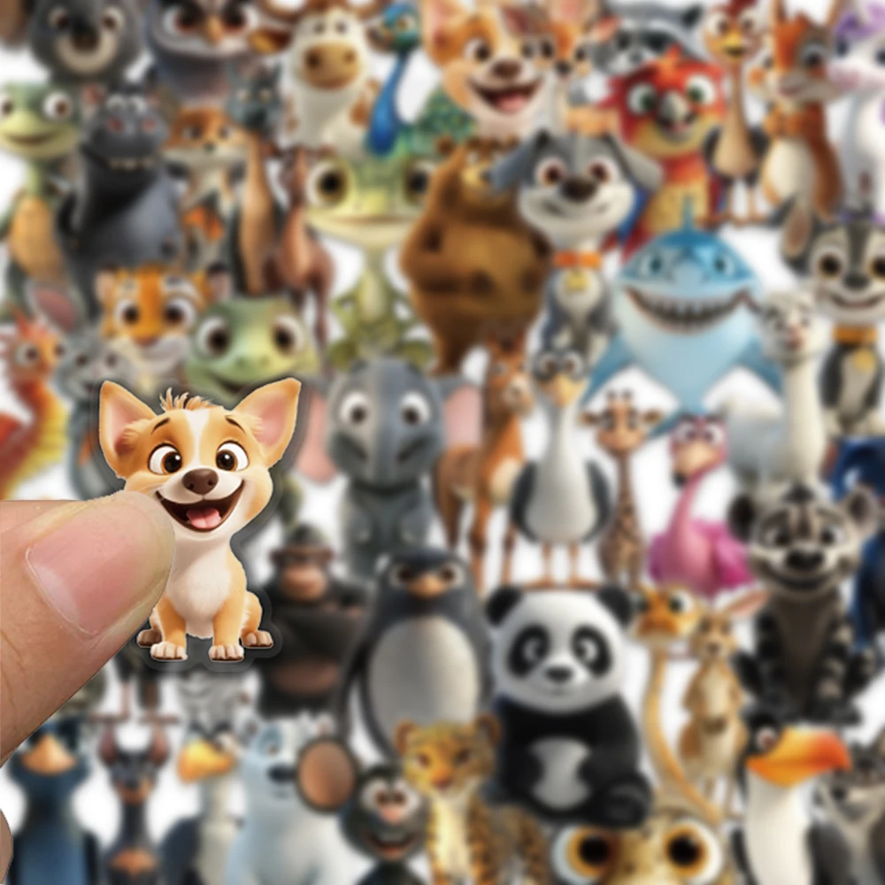 50pcs cartoon animal stickers, suitable for decorating water bottles, suitcases, headphone boxes, waterproof PET stickers