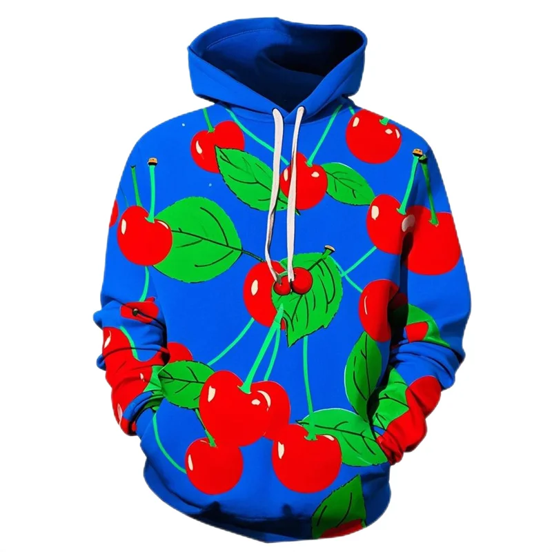 New Fun Cherry Printed Hoodie Autumn Fashion Fruit Pattern Sportswear Casual Loose Design Men's Street Hoodie 2024