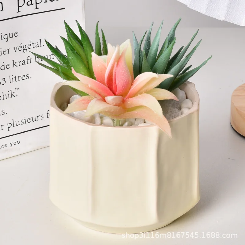 Cx ceramic flower pot simple cream style home ornament succulent cactus green plants, small bonsai pot