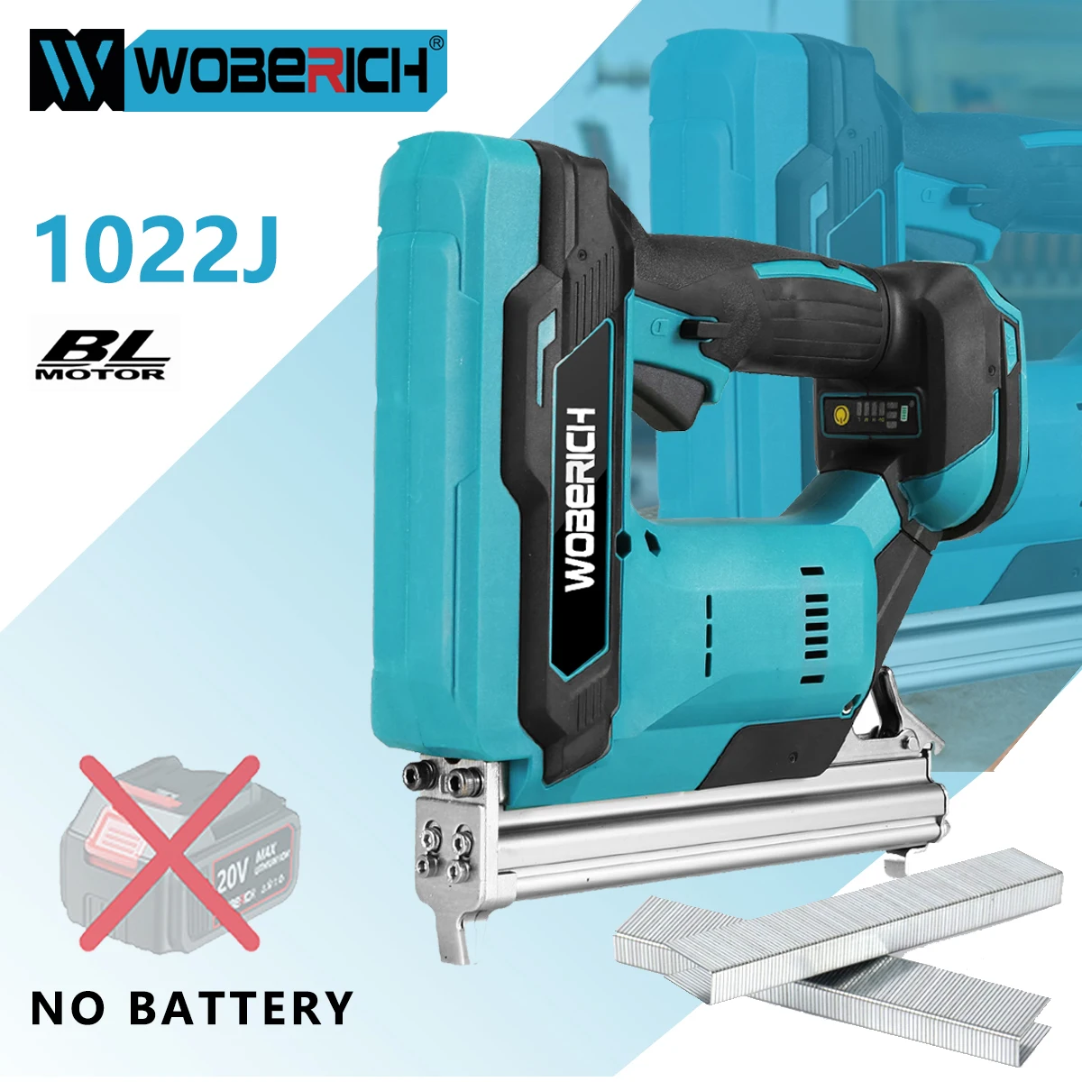 

Brushless Motor 1022J Cordless Electric Concrete Nail Gun Stapler Nailer Woodworking+ 2 set Nails For Makita/WOBERICH Battery