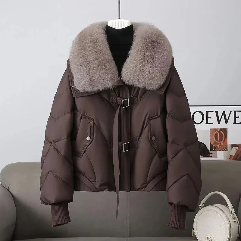 Large Fur Collar And Thick Cotton Jacket For Women In Winter 2025 Fashionable And Loose Warm Short Jacket Outwear