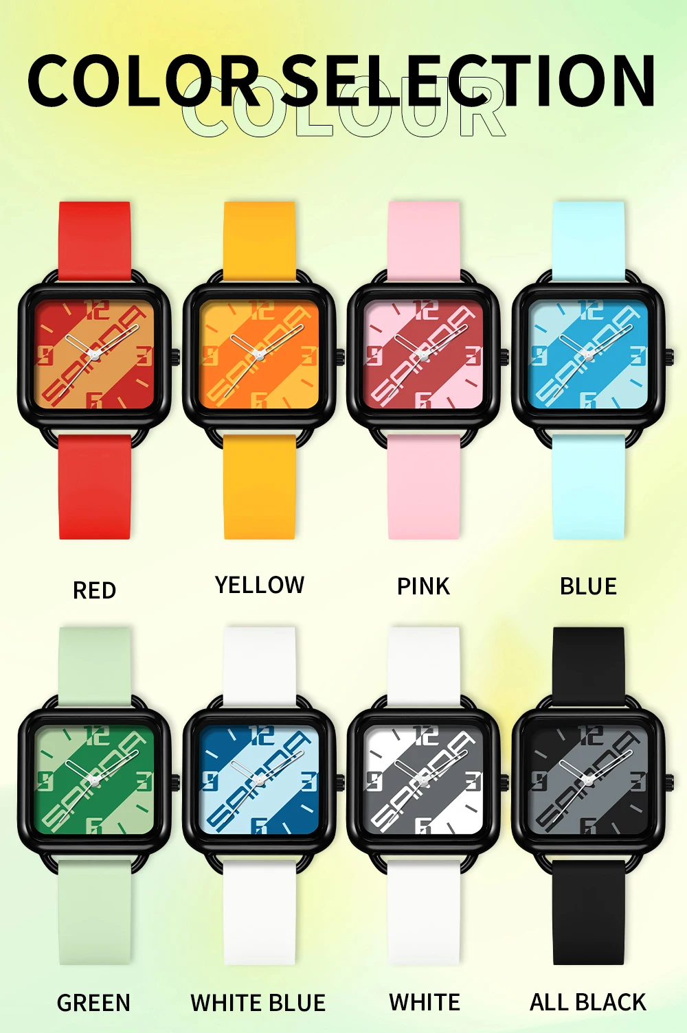 SANDA 3261, студенческие кварцевые часы, красочные водонепроницаемые часы для отдыха, креативный квадратный циферблат, модные мужские и женские кварцевые часы, подарок