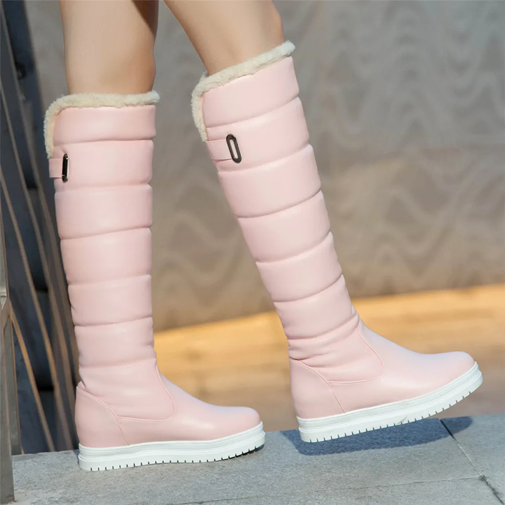 Winter Warm Pink White Snow Boots Women Shoes 2024 Low Heels Knee High Boots Female Platform Plush Long Boats Mujer Black 34-43