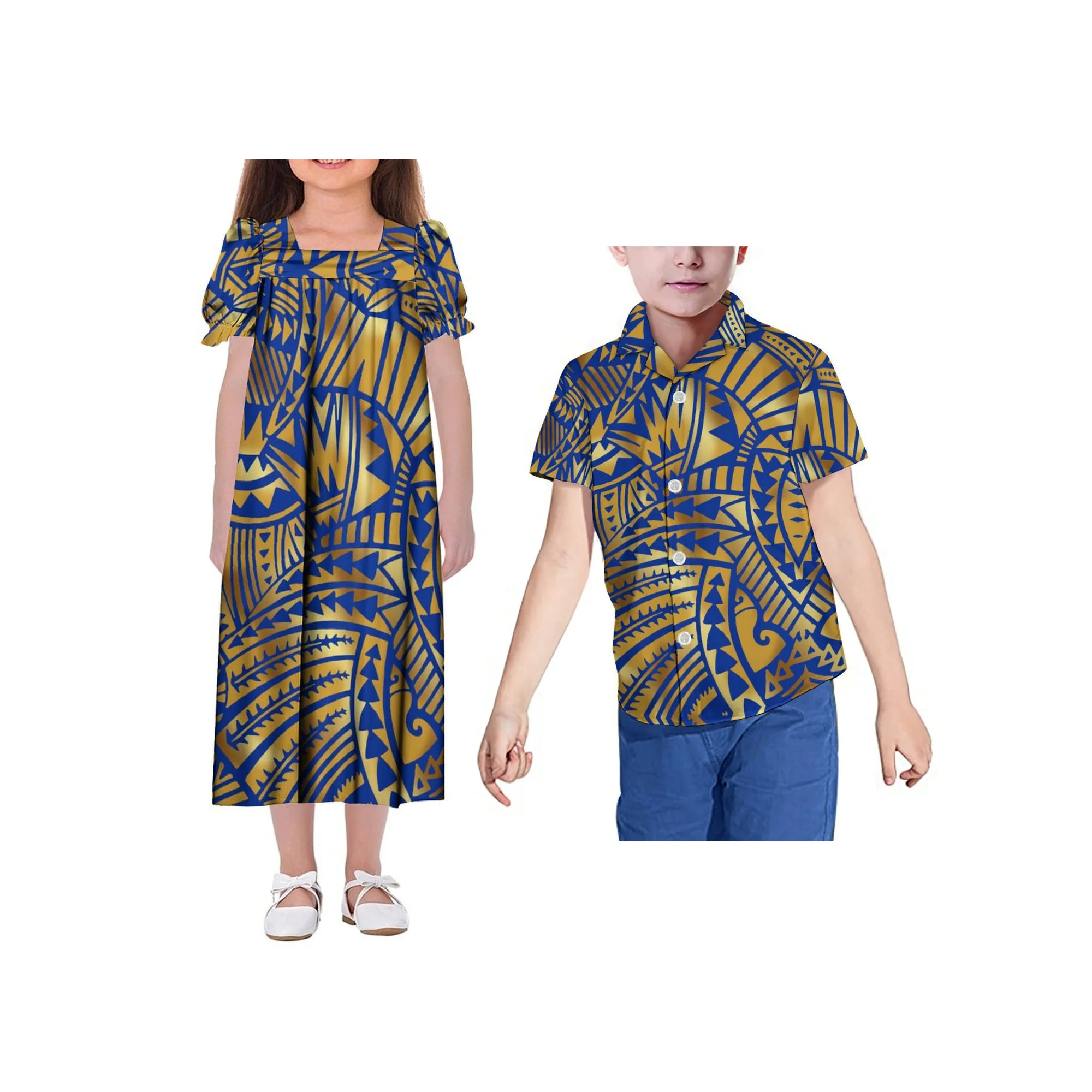 Micronesia New Mumu Children Dress Custom Casual Dress Tribal Design Polynesian  Suit Kid Dress Men Shirt