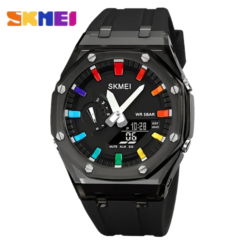 SKMEI 2100 Waterproof Men Watch Countdown Stopwatch Led Light Electronic Movement Wristwatch 5Alarm Clock 2 Time Digital Watches