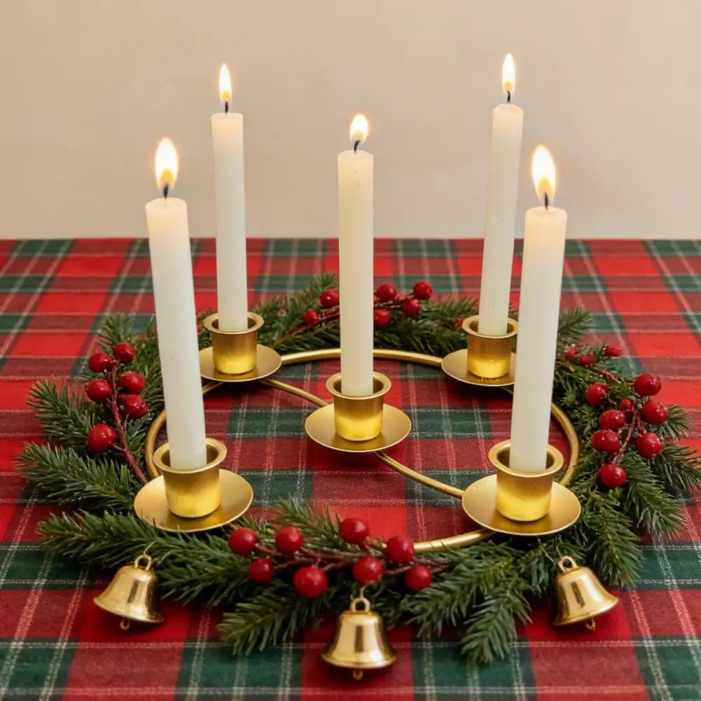 حامل شموع معدني مجيء إكليل شمعة حامل عيد الميلاد شمعة حلقة حامل ل 4/5 شموع مستدقة الذهب معدن مجيء إكليل الدائري #1