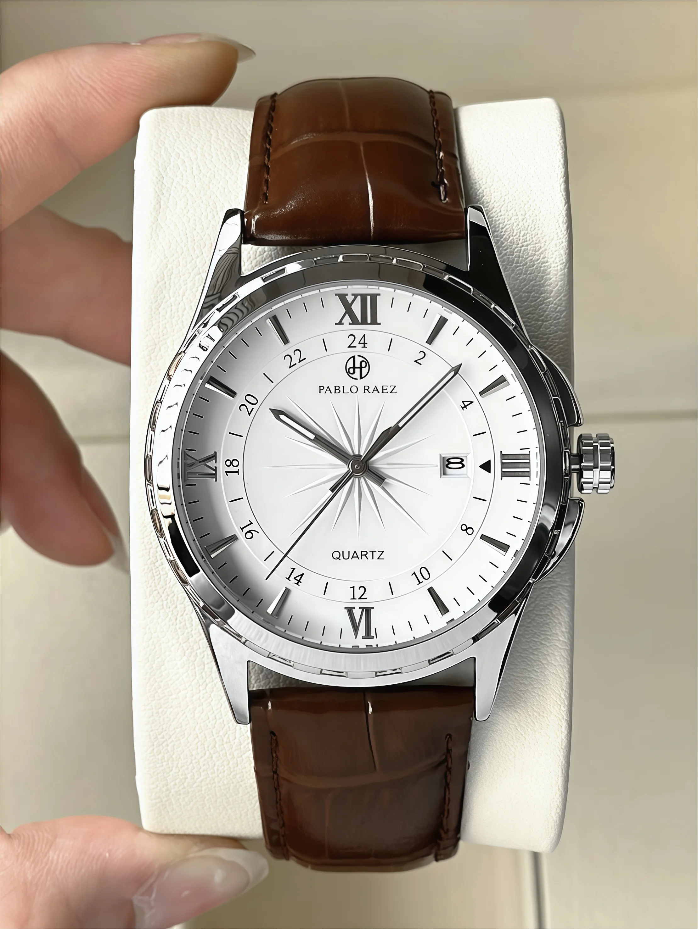 PABLO RAEZ Real Photos Brand Men's Watch Business Watches Leather Strap Waterproof Male Fashion Quartz Clock Wristwatches