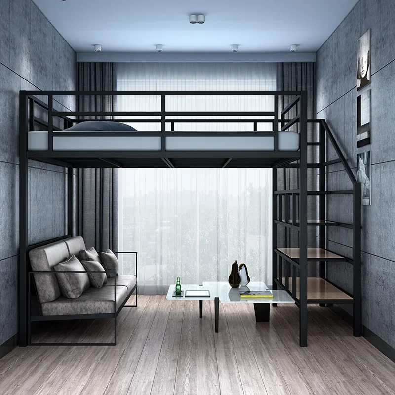Elevated bed on the bed and under the table, small apartment pavilion on the bed, space saving shelf, wrought iron high and low