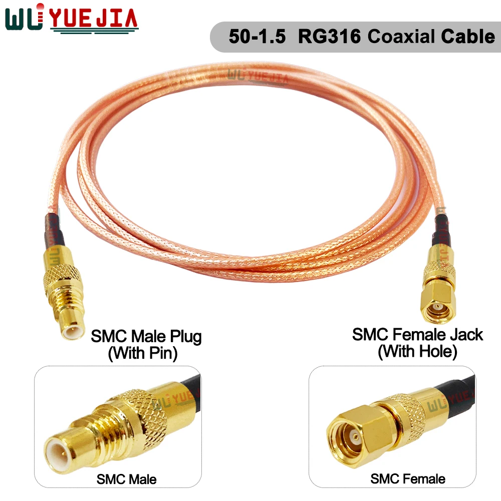 0.1~20 Meters 50 Ω RG-316 SMC Male Plug to SMC Female Jack Coaxial RF Cable High Temperature Resistant Antenna Extension Wire