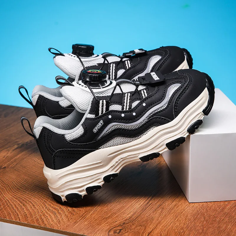 

Rotary Buckle Design Children's Boy Sneakers Mesh Breathable Running Shoes Kids Purple Platform Casual Sports Shoes For Girls