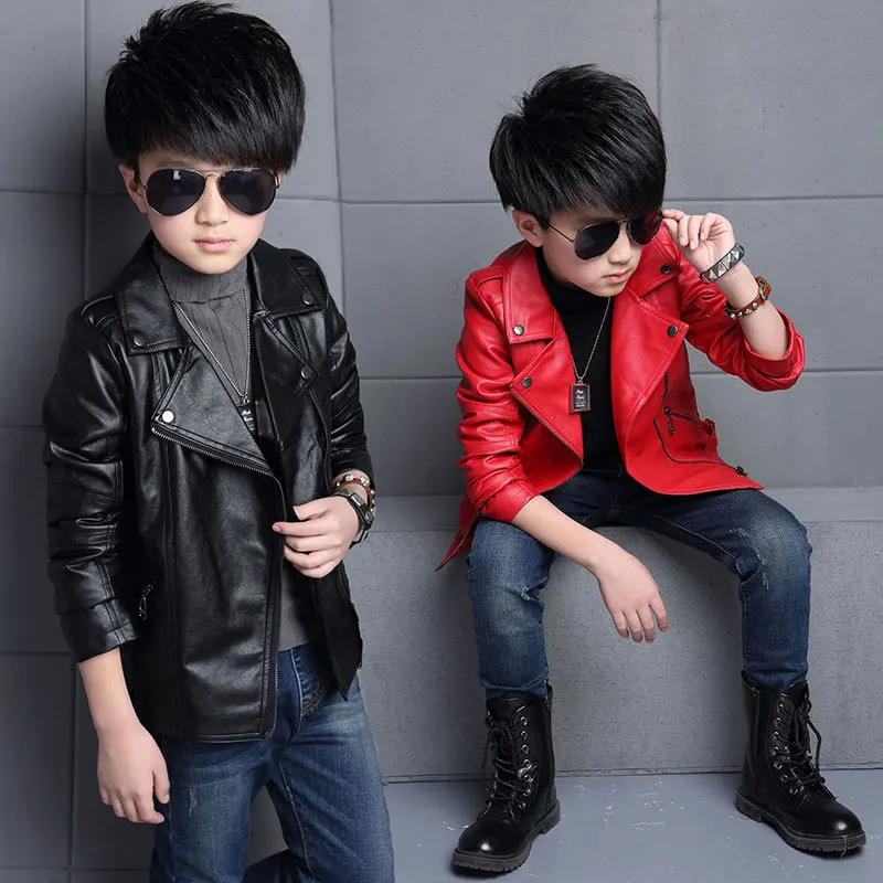 3 4 5 6 8 10 12 Years Spring Autumn Boys Leather Jacket Waterproof Zipper Fashion PU Children\'s Coat Birthday Gifts Kids Clothes