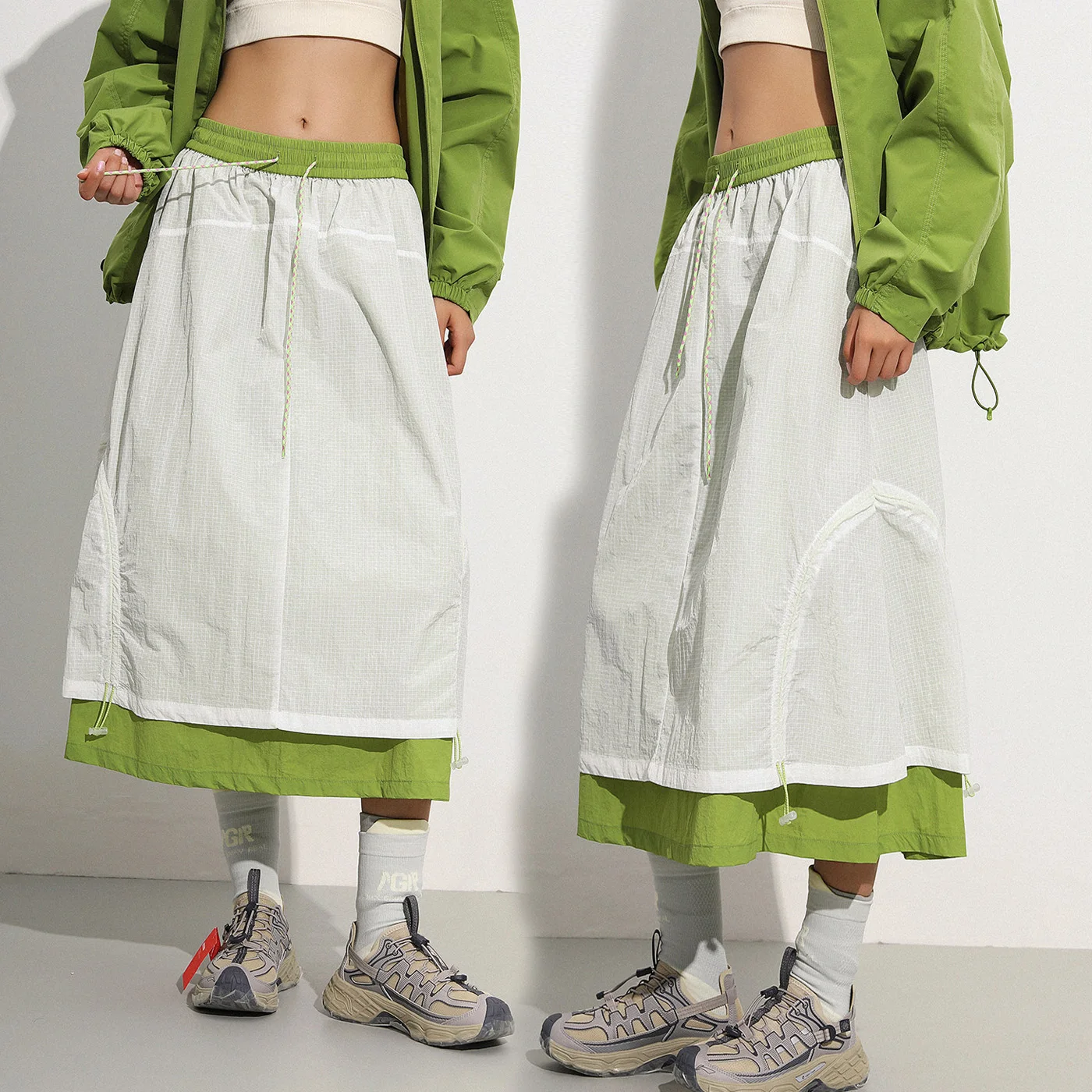Women Double Layer Quick Dry Drawstring Sport Skirt City Walk Outdoor Hiking Streetwear Loose Casual Y2k Track Cargo Skirts