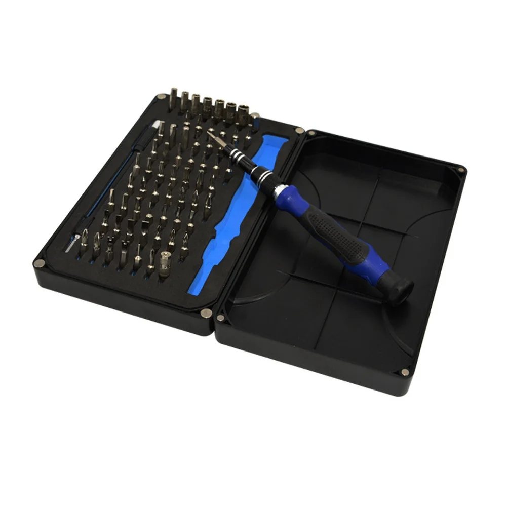 64 in 1 Portable Screwdriver Kit with 64 Precision Replacement Bits for Repairing Consumer Electronics and Computing Devices
