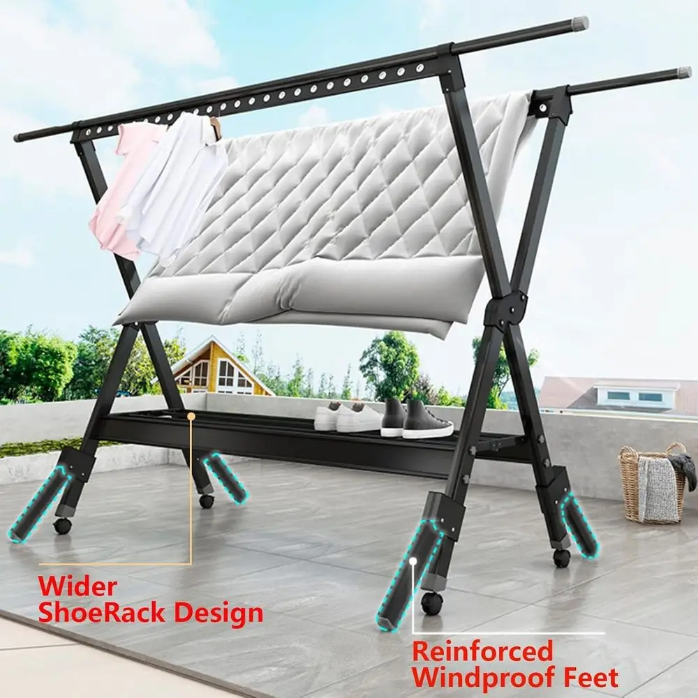 Extra Large 90-98 Adjustable Retractable Clothes Drying Rack, Tall Airer for Indoor & Outdoor Use, Rose Gold