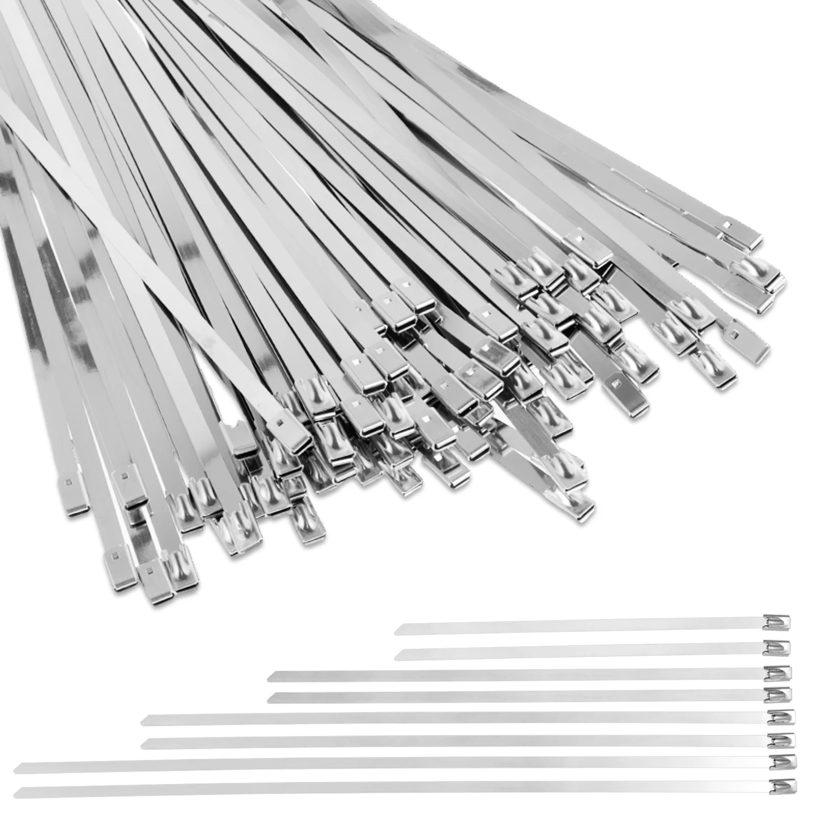 180Pcs Stainless Steel Cable Ties Heavy Duty Heat Proof Reusable Metal Zip Ties Self Locking Fastening Rings for Outdoor Fixed
