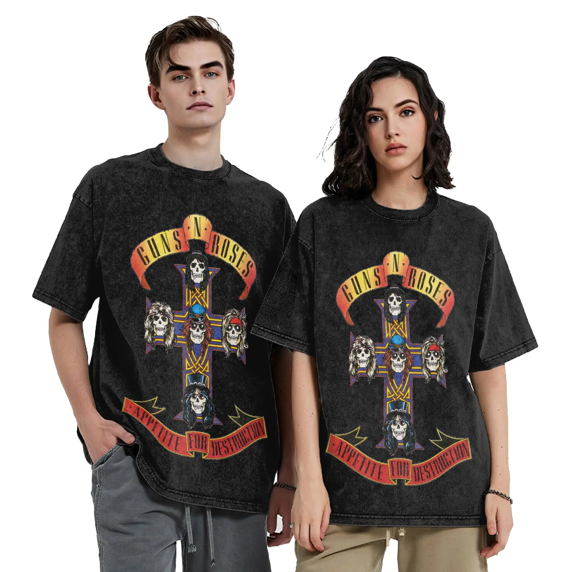 Guns N Roses Logo Washed T Shirts Streetwear Hip Hop Fashion T-Shirt  Tees Men Women Short Sleeve Oversize Printed - view 4