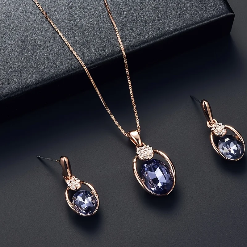 Fashion Jewelry Set for Women Inlaid Synthetic Gems Lovely Pendant Necklace Earrings Set Perfect Gift For Birthday Anniversary