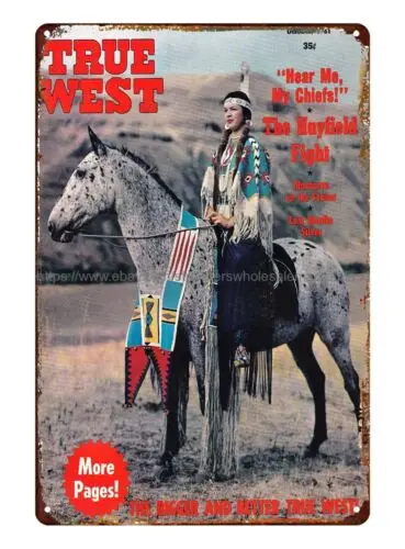 True West 1961 Native women horse metal tin sign vintage wall decor sign