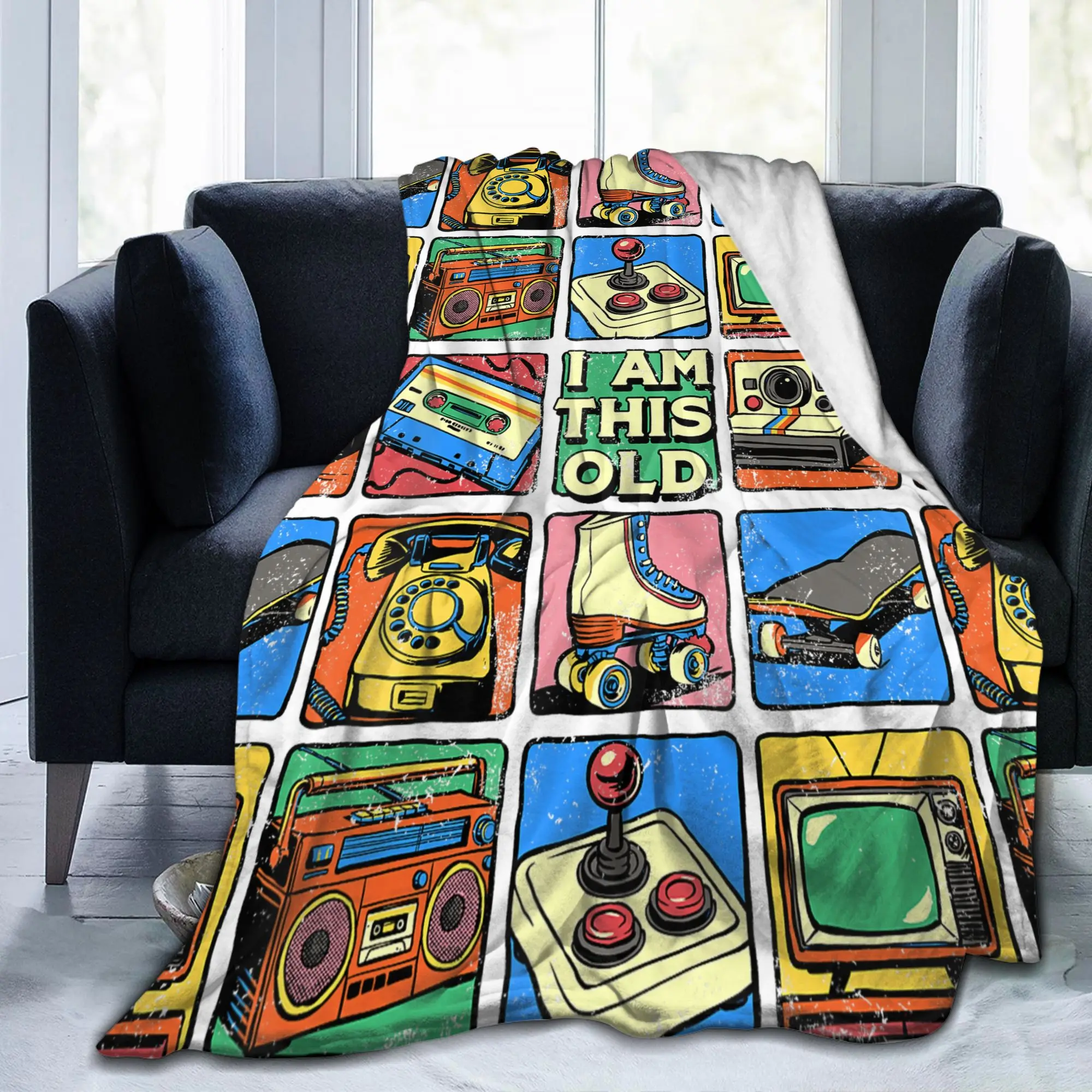 I Am This Old 80s 90s Cassette Tape Blanket Retro Nostalgia Flannel Breathable Bedding Throw Blankets Coverlet Decoration Travel