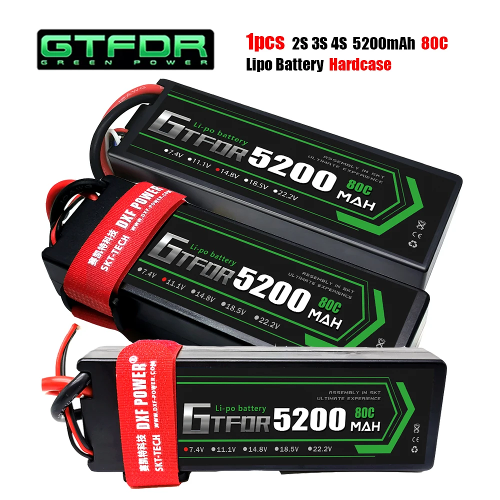 

GTFDR 2S 3S 4S Lipo Battery 7.4V 11.1V 14.8V 5200mAh Battery Racing Series HardCase for RC Car Truck Evader BX Truggy 1/10 Buggy