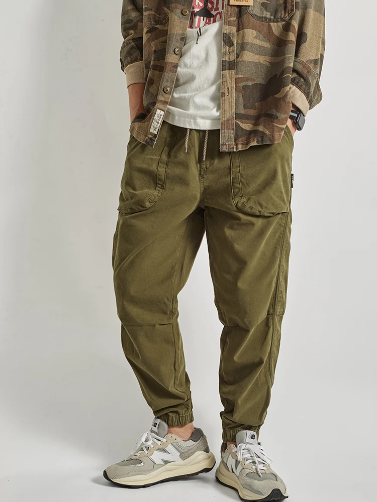 

Американские повседневные брюки в стиле ретро, эластичные тканые мужские осенние функциональные брюки с манжетами на талии, простая цветная рабочая одежда
