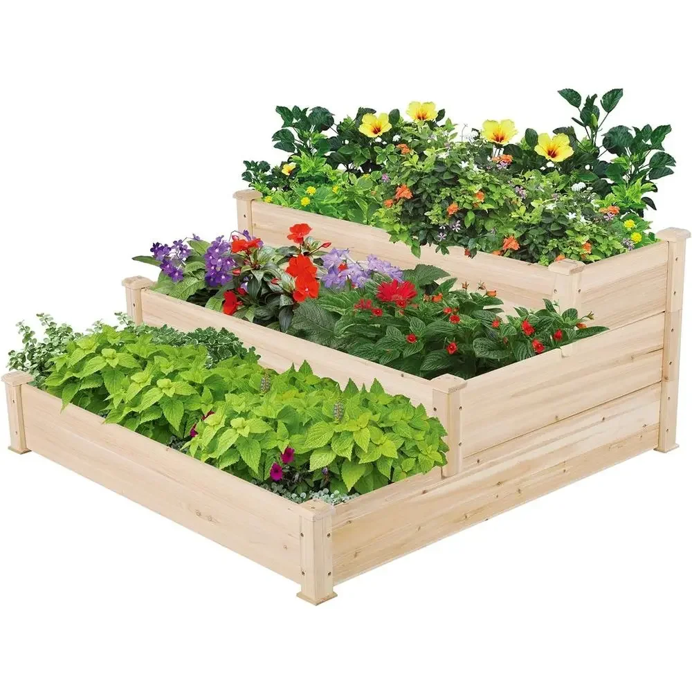 3-Tier 47 x 47 x 22 Outdoor Elevated Garden Bed for Vegetables, Plants, and Backyard/Patio Gardening