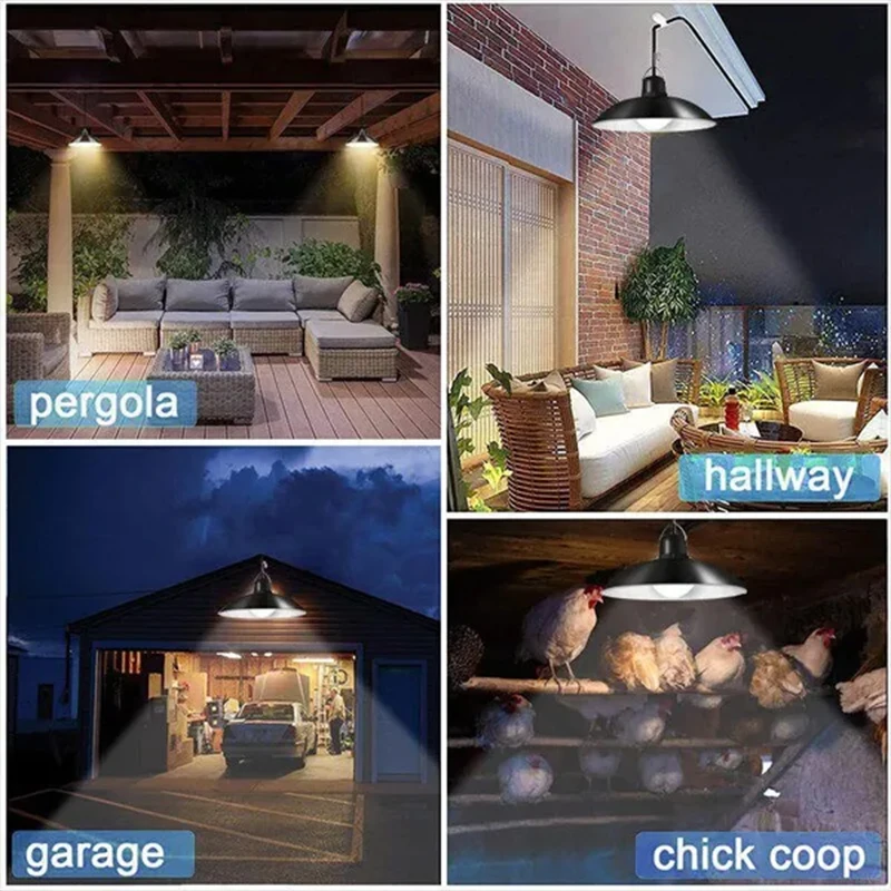 Solar Pendant Light Outdoor Waterproof LED Lamp Double-head Chandelier Decorations with Remote Control for Indoor Shed Barn Room