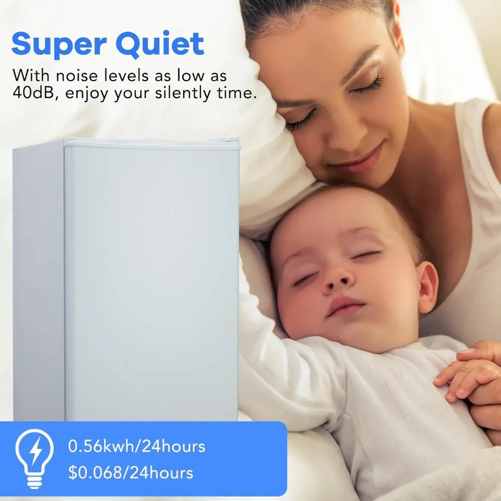 ثلاجة صغيرة مع فريزر -3.2Cu.Ft، ترموستات قابل للتعديل 7 مستويات، درج هش، أرفف زجاجية قابلة للإزالة، باب قابل للعكس، لـ