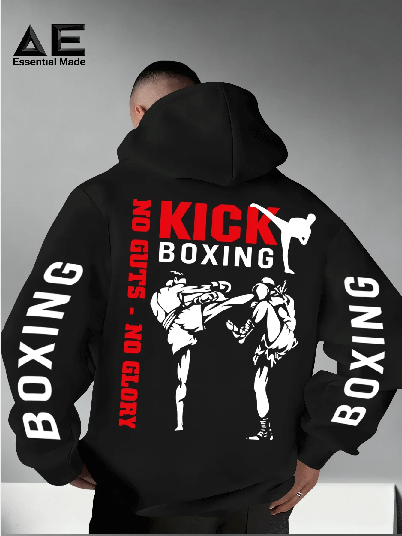 Moletom Masculino com Estampa Gráfica de Kickboxing, para Academia, Fitness, Boxe, Streetwear, Manga Longa Solta, Pulôver, Roupas Esportivas Masculina