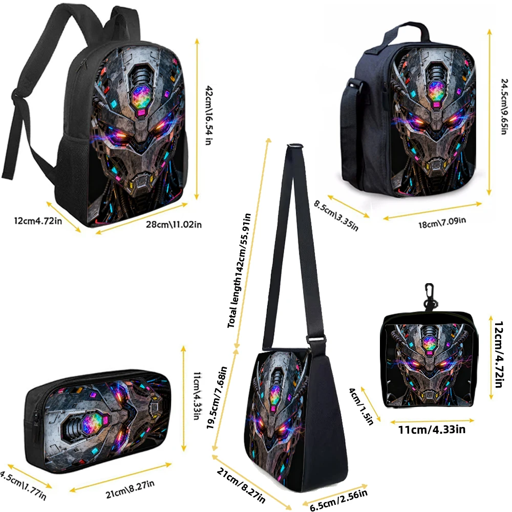 Robot cartoon backpack side view and strap detail