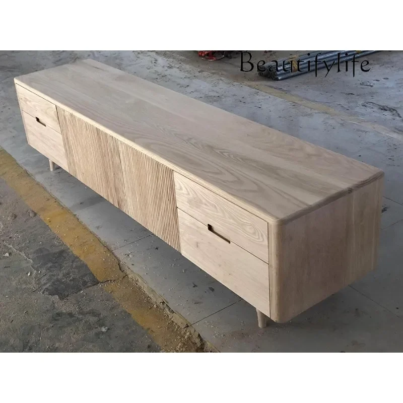 X French Solid Wood Red Oak Living Room Audio-visual TV Cabinet, Modern Simple Sparrow Villa