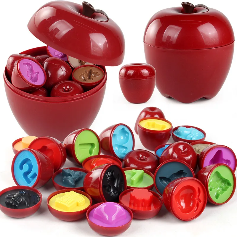 Boîte de rangement en forme de pomme, jouet de développement cognitif d'apprentissage précoce, couleur et forme assorties, jouet d'œuf intelligent pour enfants