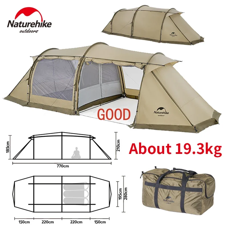 Naturehike Aries Alpha Tunnel Tent Extended Loop Tents for 4-6 People Family Camping Outdoor Travel 4 Rooms Waterproof PU 2000mm