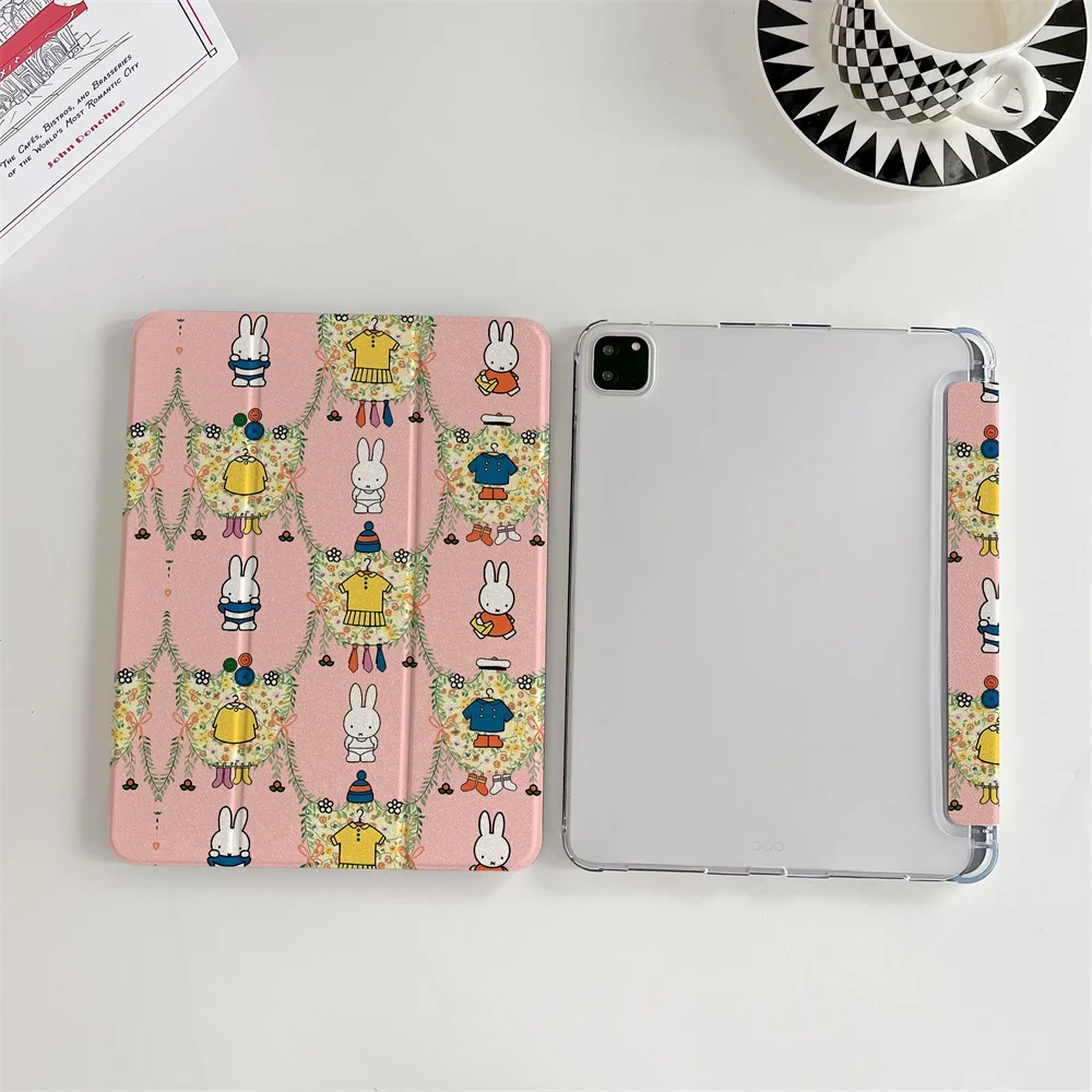 Capa protetora fofa rosa multi coelho para iPad adequada para Apple iPad Pro 2024 11 polegadas, 2025 Air 5/4 10,9 polegadas, iPad 10 9,7 polegadas