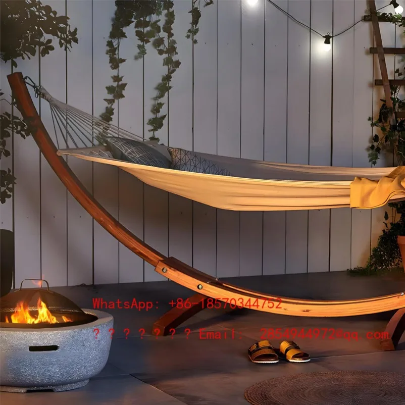 Anti-Rollover Hammock with Solid Wood Stand Outdoor Villa Garden Hotel Homestay Indoor Swing