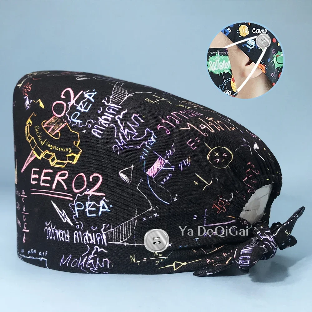 Gorros quirúrgicos ajustables para enfermera, gorro médico con estampado de calavera y esqueleto, Estilo negro, unisex