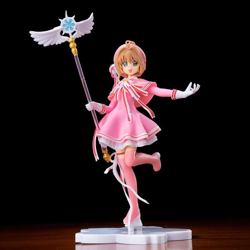 

Anime Lovely Pink Card Captor SAKURA 15CM Action Figures Models PVC Figure Model Car Cake Decorations Magic Wand Girls Toys Gift