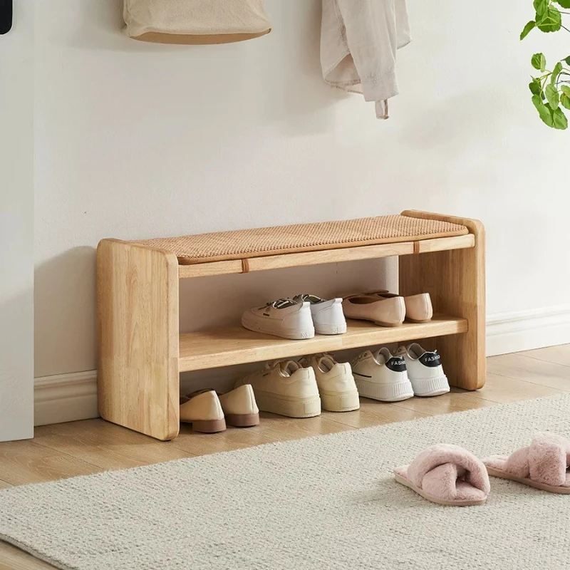 Solid Wood Shoe Bench with Removable Thick Cushion Waterproof Stain Resistant 30cm Wide Seat Entryway Eco Friendly Long Stool