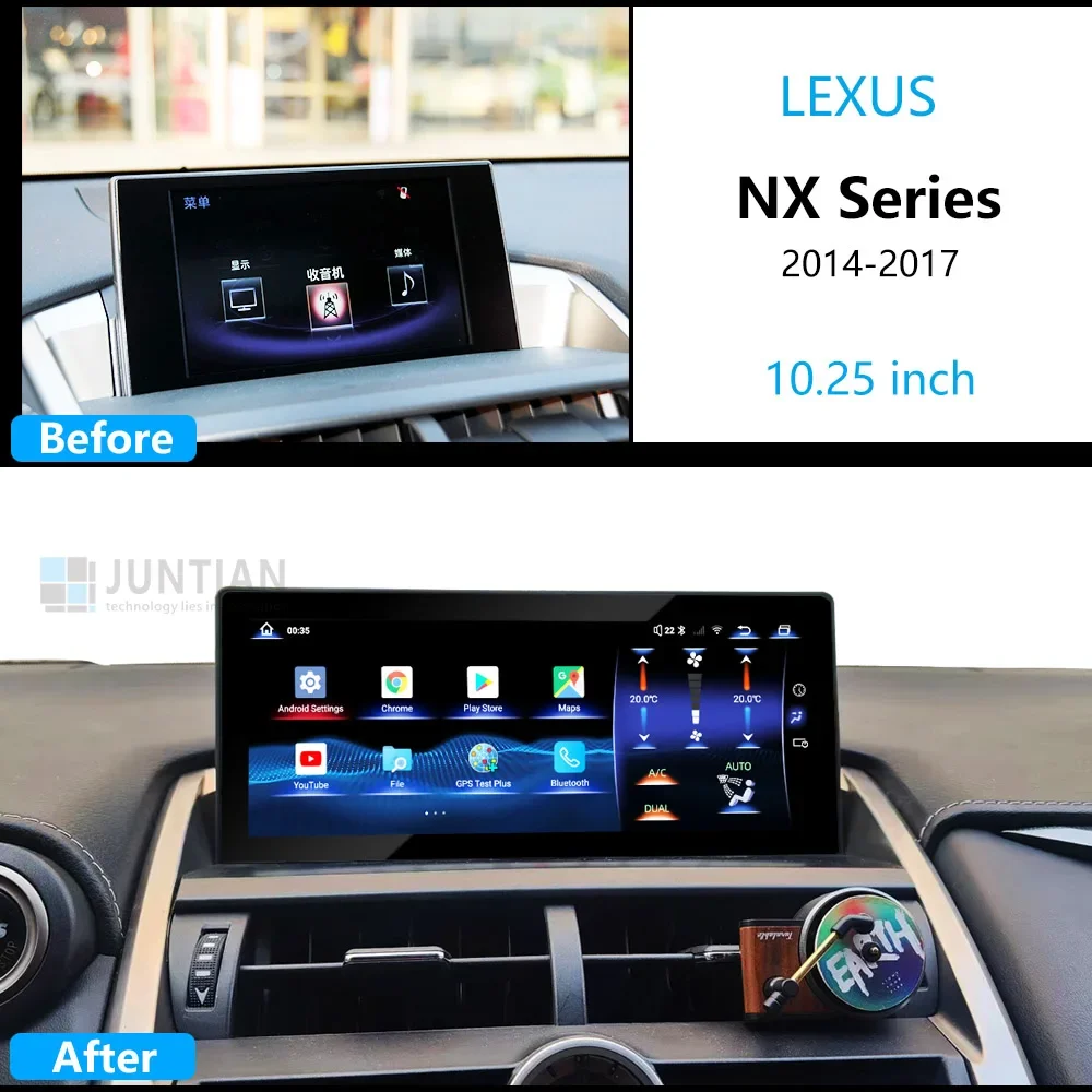 For Lexus NX300H NX200 2014-2017 Qualcomm Chips Android 14 Car Navigation GPS Multimedia Carplay Auto 10.25inch HD Screen Player