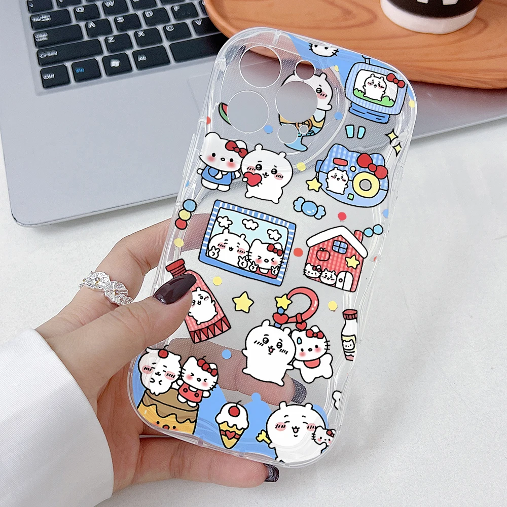 Hello Kitty Chiikawas Kawaii Phone Case for Samsung Galaxy S25 S24 S23 S22 S21 Ultra Plus 5G S20 FE 3D Wave Soft Clear Cover