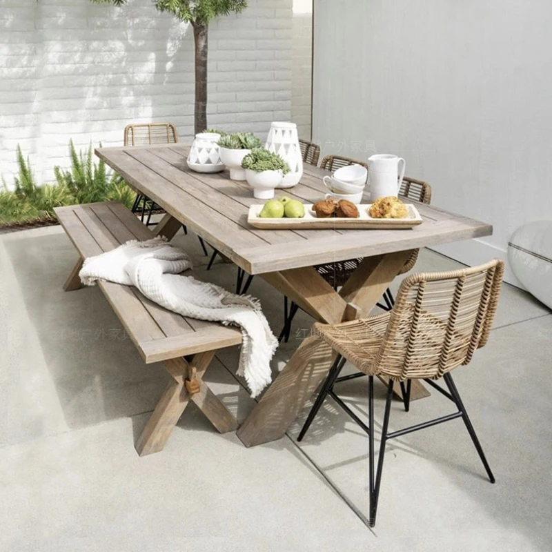 

Outdoor courtyard tables and chairs, terrace leisure teak wood