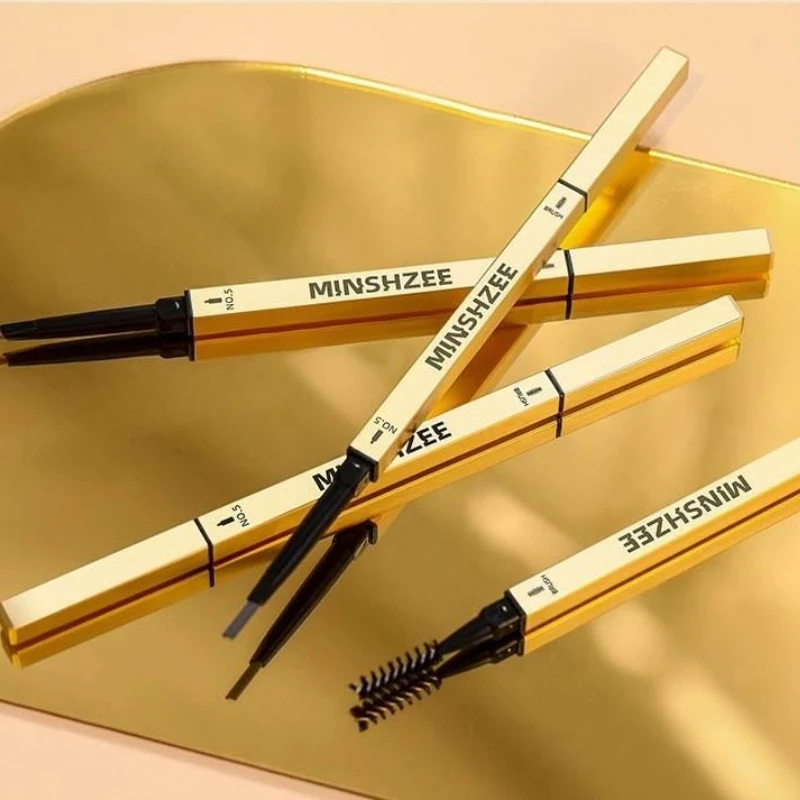 Matte wenkbrauwpen Waterdichte make-up Dubbele kop Blijvend Bruin Vlekvrij Wenkbrauwpotlood Tint met borstel Cosmetica Gouden buizen