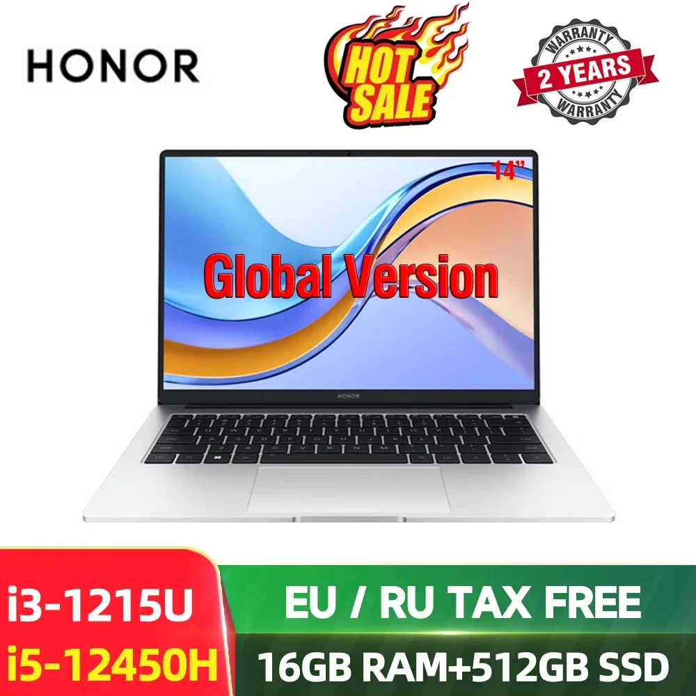 New Honor MagicBook X 14 Intel Core i5-12450H 16G 512G 14” IPS Screen Notebook 60Wh Battery Glacier Silver Computer PC