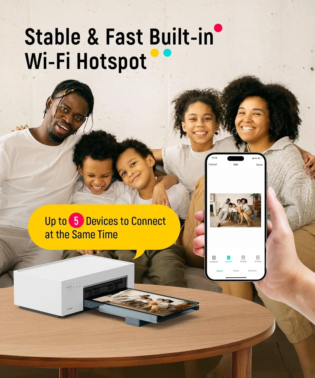 Portable 4x6" Photo Printer with 100 Sheets and 3 Cartridges, Full-Color Instant Prints, Thermal Dye Sublimation Technology, Wi-Fi Wireless Picture Printer for iPhone and Android Smartphones view 5