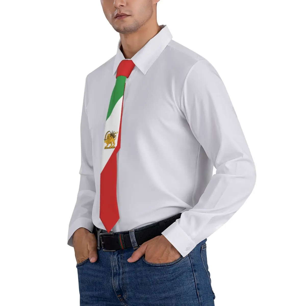 Iran Flag Tie Emblem Persia Sun Lion Design Neck Ties Vintage Cool Collar Tie Men Wedding Party Necktie Accessories